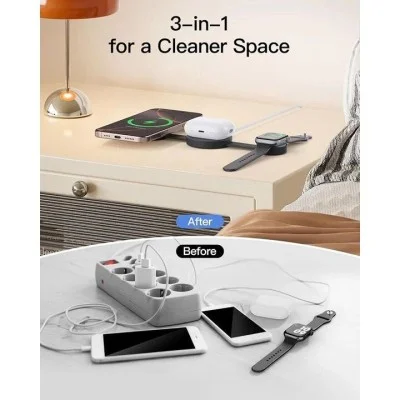 Zlos MM01 3 in 1 Foldable Wireless Magnetic 15W Charging Station - Black